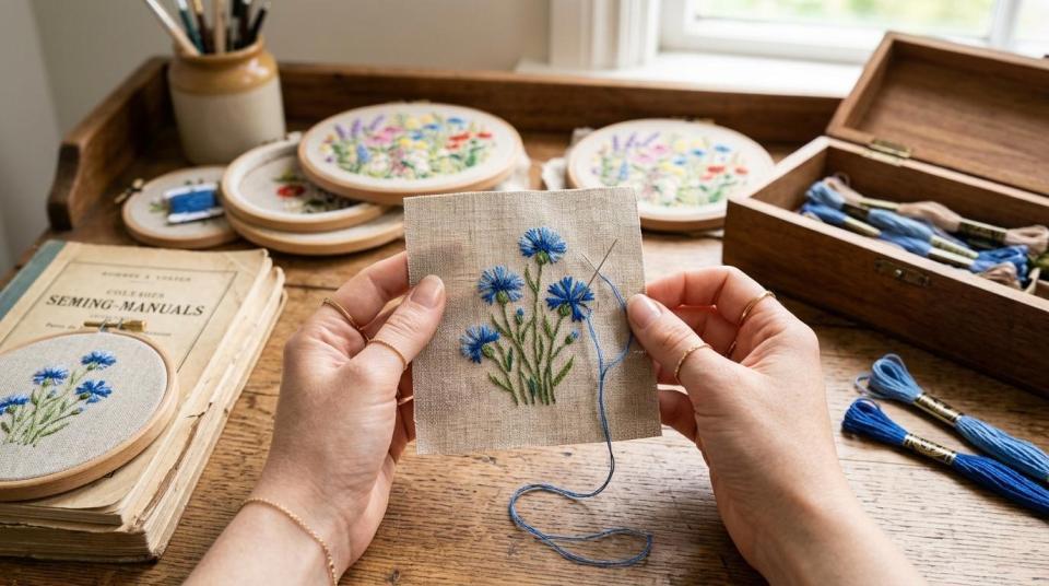 Finished a new embroidery hoop piece today — wildflowers, obviously, because I can't help myself.